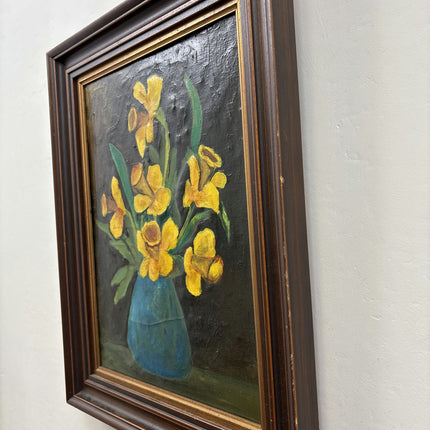 Original Floral Still Life Oil Painting "Yellow Vase" Elegant Artwork Holland Art Shop