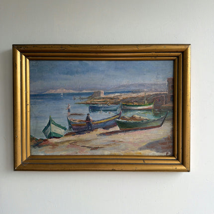 Original Seascape Oil Painting "Colorful Boats" Detailed Art Holland Art Shop