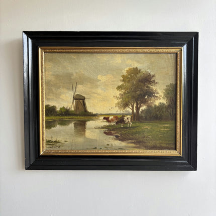Handcrafted Landscape Oil Painting "Thatched Windmill" Original Art Holland Art Shop