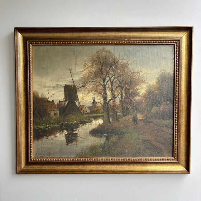 Refined Landscape Oil Painting "Windmill Tower" Detailed Artwork Holland Art Shop
