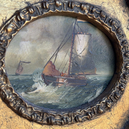 Elegant Seascape Oil Painting "Fishing Boat" Handcrafted Small Art Holland Art Shop