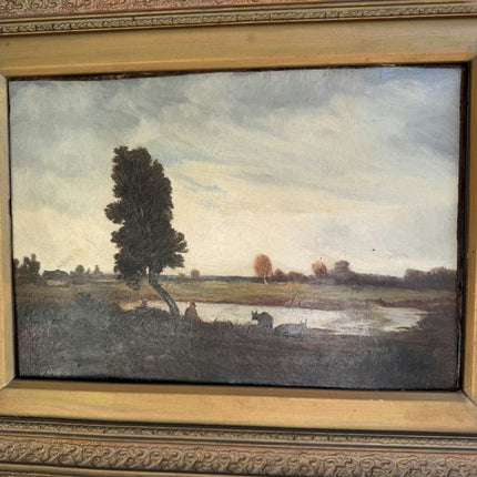 19th Century Antique Landscape Oil Painting "Solitary Tree" Artwork Holland Art Shop