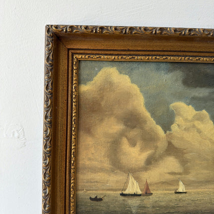 Remarkable Oil Painting Seascape "Sailing Vessels" Original Small Art Holland Art Shop