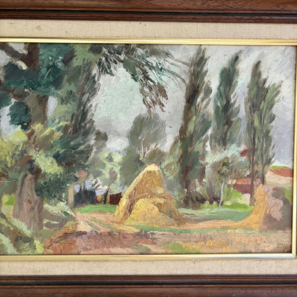 Timeless Landscape Oil Painting "Haystack Pair" Vintage Art Holland Art Shop