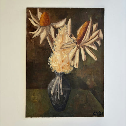 Rustic Floral Still Life Oil Painting "Sunflower Vase" Vintage Artwork Holland Art Shop