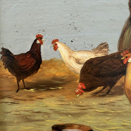 Antique Animals Oil Painting "Barnyard Chickens" Expressive Small Art Holland Art Shop