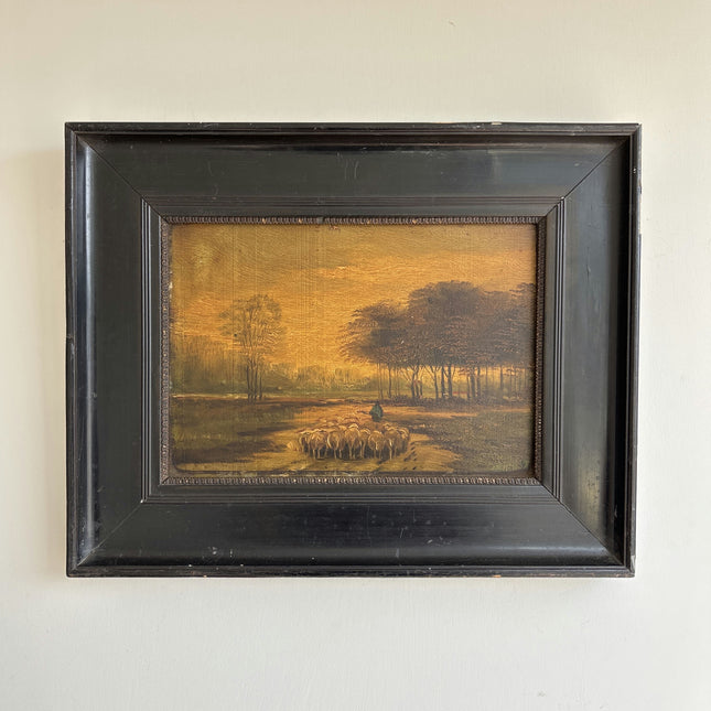 Vintage Animals Oil Painting "Shepherd And Sheep" Original Artwork Holland Art Shop