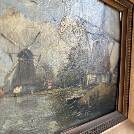 19th Century Antique Landscape Oil Painting "Sailboat Mast" Small Artwork Holland Art Shop