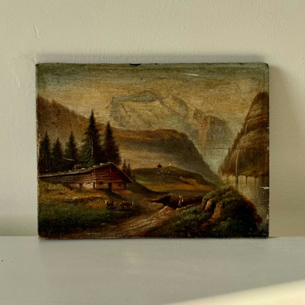 19th Century Oil Painting Landscape "Mountain Cabin" Small Artwork Holland Art Shop