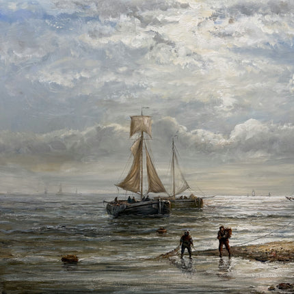 Vintage Seascape Oil Painting "Fishing Boat" Original Large Artwork Holland Art Shop