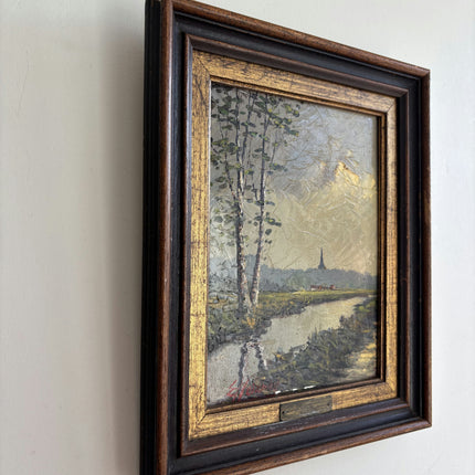 Refined Landscape Oil Painting "Birch Tree" Handcrafted Small Artwork Holland Art Shop