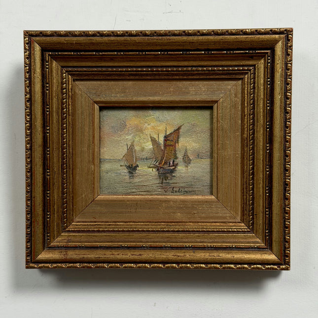 Timeless Seascape Oil Painting "Gilded Frame" Rustic Small Artwork Holland Art Shop