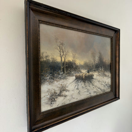 Intriguing Oil Painting Winter Landscape "Shepherd With Sheep" Belgique Art Holland Art Shop