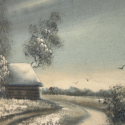 Vintage Oil Painting Winter Landscape "Snowy Cottage" Wonderful Small Artwork Holland Art Shop