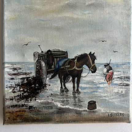 Authentic Animals Oil Painting "Horse Cart" Timeless Small Artwork Holland Art Shop