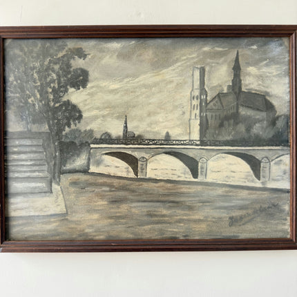 Refined Cityscape Drawing "Stone Bridge" Timeless Small Artwork Holland Art Shop
