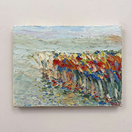 Handcrafted Abstract  Acrylic Paint "Colorful Flowers" Rustic Small Artwork Holland Art Shop
