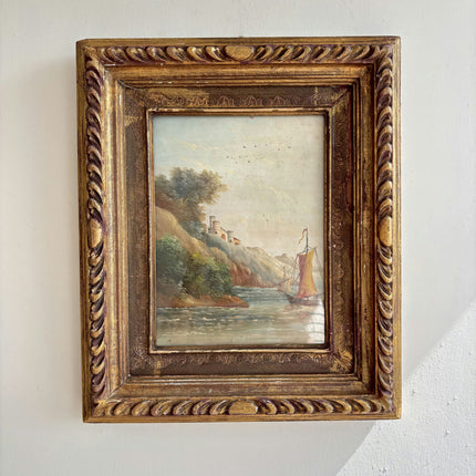 Antique Seascape Oil Painting "Gilded Frame" Elegant Small Art Holland Art Shop