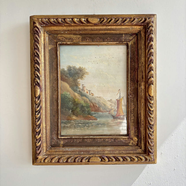 Antique Seascape Oil Painting "Gilded Frame" Elegant Small Art Holland Art Shop