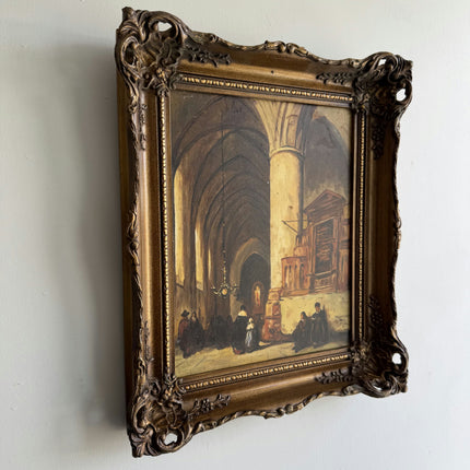 Authentic Church Interior Oil Painting "Cathedral Interior" Small Artwork Holland Art Shop