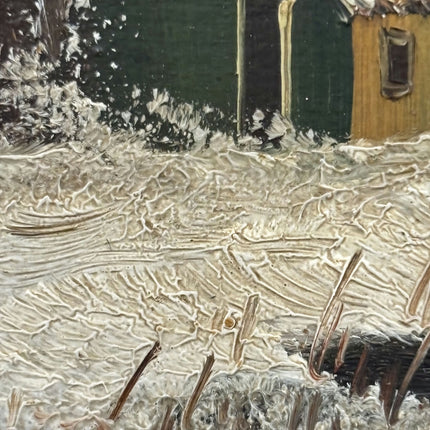 Original Winter Landscape Oil Painting "Snowy Cottages" Rustic Small Artwork Holland Art Shop