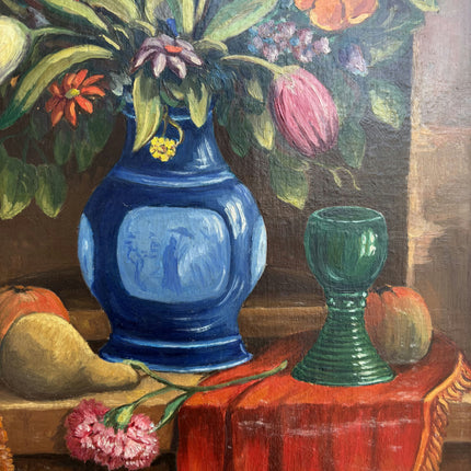 Detailed Floral Still Life Oil Painting "Blue Vase" Vintage Art Holland Art Shop