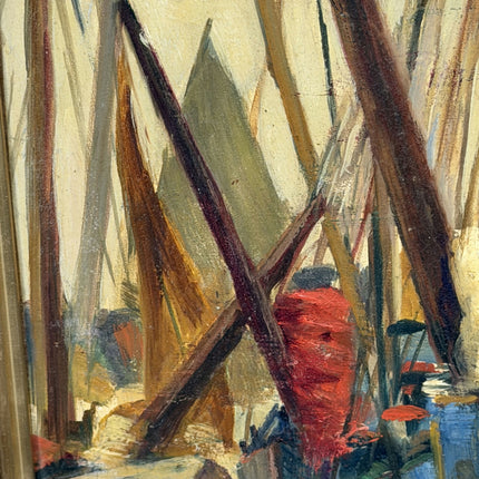 Rustic Harbor Scene Oil Painting "Sailboat Bow" Expressive Small Art Holland Art Shop