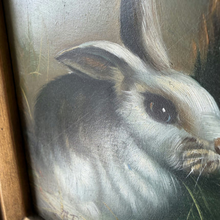 Timeless Animals Oil Painting "Pair Rabbits" Original Small Artwork Holland Art Shop