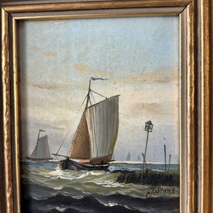 Handcrafted Oil Painting Seascape "Sailing Vessels" Intriguing Small Artwork Holland Art Shop