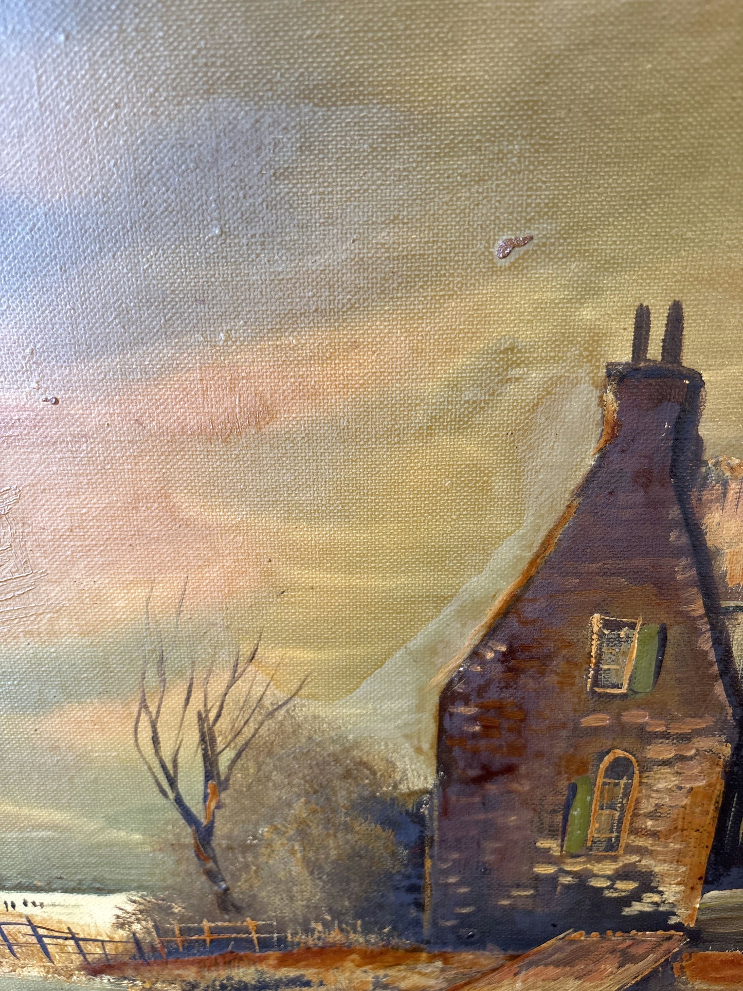 A Landscape Oil Painting "Skating Figure" Intriguing Large Art