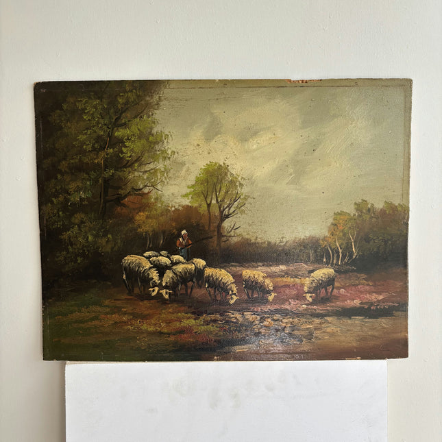Elegant Animals Oil Painting "Sheep Herd" Expressive Small Art Holland Art Shop