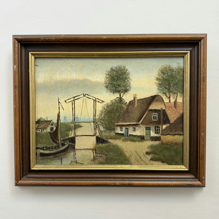 Timeless Harbor Scene Oil Painting "Thatched Cottage" Handcrafted Art Holland Art Shop
