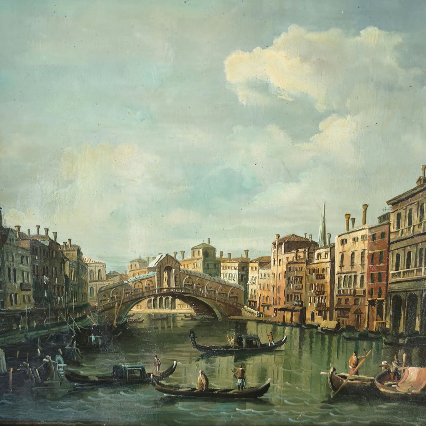 Beautiful Hand Painted Oil Painting Depicting Italy the City People and Boats