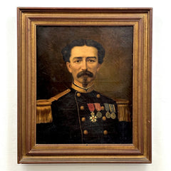 1869 Antique Portrait Oil Painting "Uniformed Officer" French Artwork Holland Art Shop