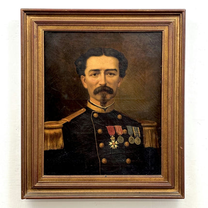 1869 Antique Portrait Oil Painting "Uniformed Officer" French Artwork Holland Art Shop