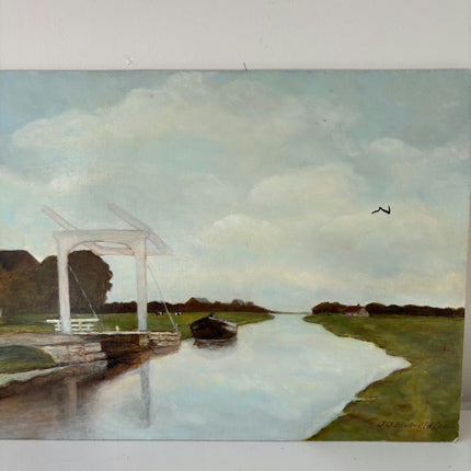 Original Landscape Oil Painting "Wooden Drawbridge" Timeless Small Art Holland Art Shop