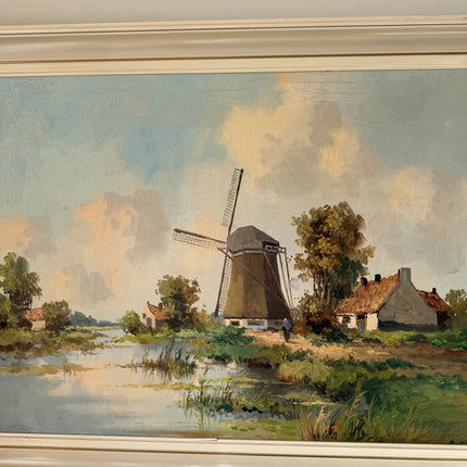 Figurative Oil Painting Landscape "Windmill Scene" Antique Large Art Holland Art Shop