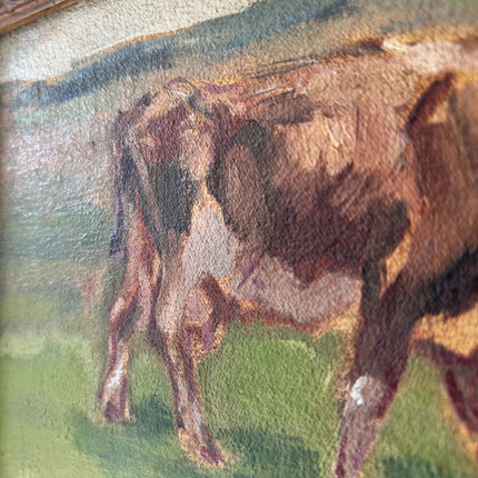 Traditional Animals Oil Painting "Grazing Cow" Vintage Small Art Holland Art Shop