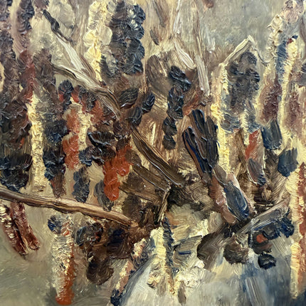 1921 Antique Floral Still Life Oil Painting "Vase With Catkins" Artwork Holland Art Shop
