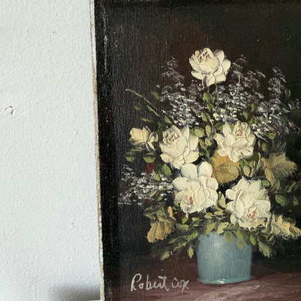 Antique Oil Painting Flowery Still Life "White Roses" Marvelous Small Art Holland Art Shop