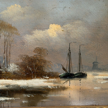 Rustic Winter Landscape Oil Painting "Sailing Boat" Timeless Small Art Holland Art Shop