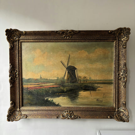 Original Landscape Oil Painting "Windmill Tower" Classic Large Art Holland Art Shop