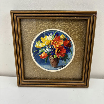 Timeless Flowery Still Life Oil Painting "Worn Panel" Handcrafted Small Artwork Holland Art Shop