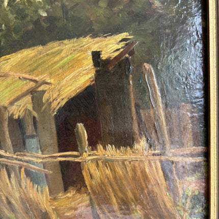 Refined Farm Oil Painting "Thatched Huts" Detailed Small Artwork Holland Art Shop