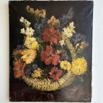 Timeless Floral Still Life Oil Painting "Woven Basket" German Artwork Holland Art Shop