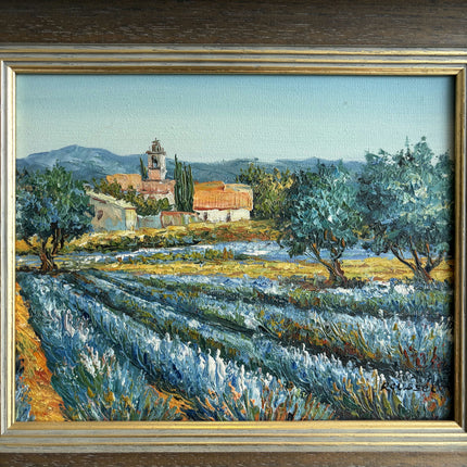 Classic Landscape Oil Painting "Lavender Field" Elegant Small Artwork Holland Art Shop