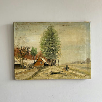 Authentic Winter Landscape Oil Painting "Snowy Cottage" Classic Small Artwork Holland Art Shop