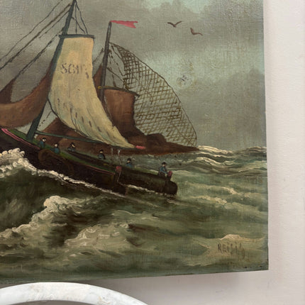 Authentic Seascape Oil Painting "Fishing Boat" Traditional Small Art Holland Art Shop