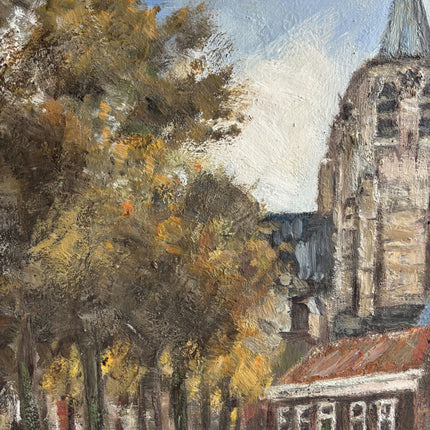 Vintage Cityscape Oil Painting "Church Tower" Original Art Holland Art Shop
