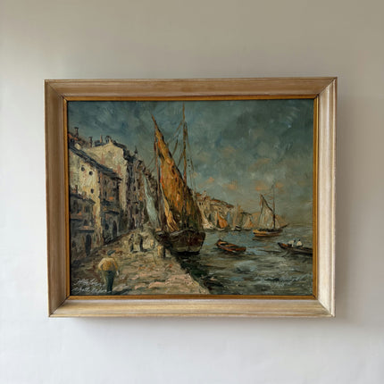 Expressive Harbor Scene Oil Painting "Sailing Boat" Rustic Art Holland Art Shop